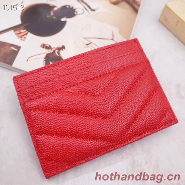 SAINT LAURENT Monogram leather card holder 88337 Gold-Tone Metal red