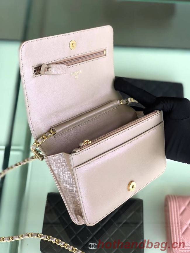 BOY CHANEL Original Wallet on Chain & Gold-Tone Metal B80287 light Pink