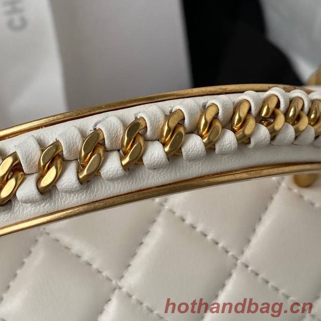 SMALL BOY CHANEL HANDBAG Gold-Tone Metal A67085 WHITE