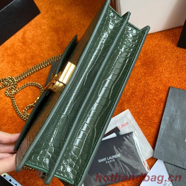 SAINT LAURENT CASSANDRA MEDIUM CHAIN BAG IN CROCODILE EMBOSSED SHINY LEATHER 532750 green