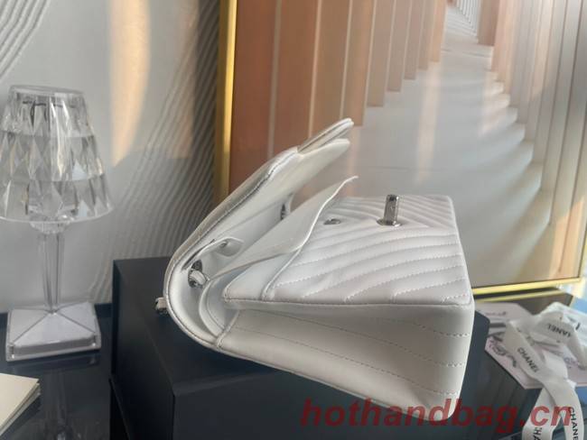 Chanel classic handbag Lambskin & silver Metal V01112 white