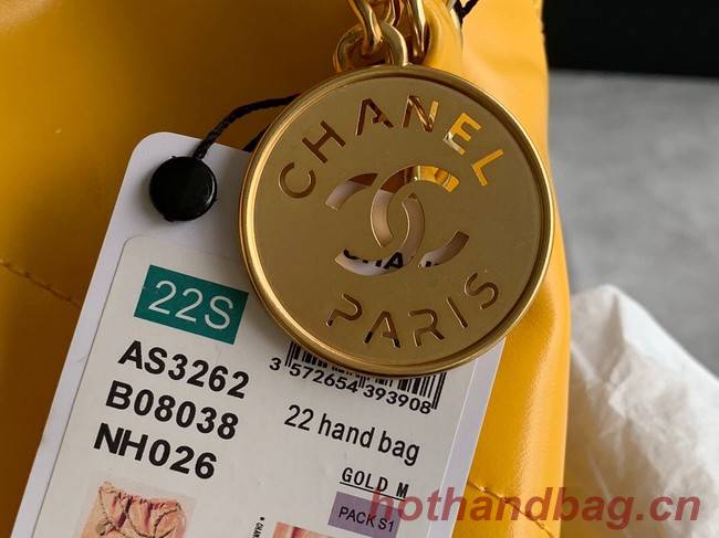 CHANEL 22 HANDBAG Shiny Calfskin & Gold-Tone Metal AS3262 yellow