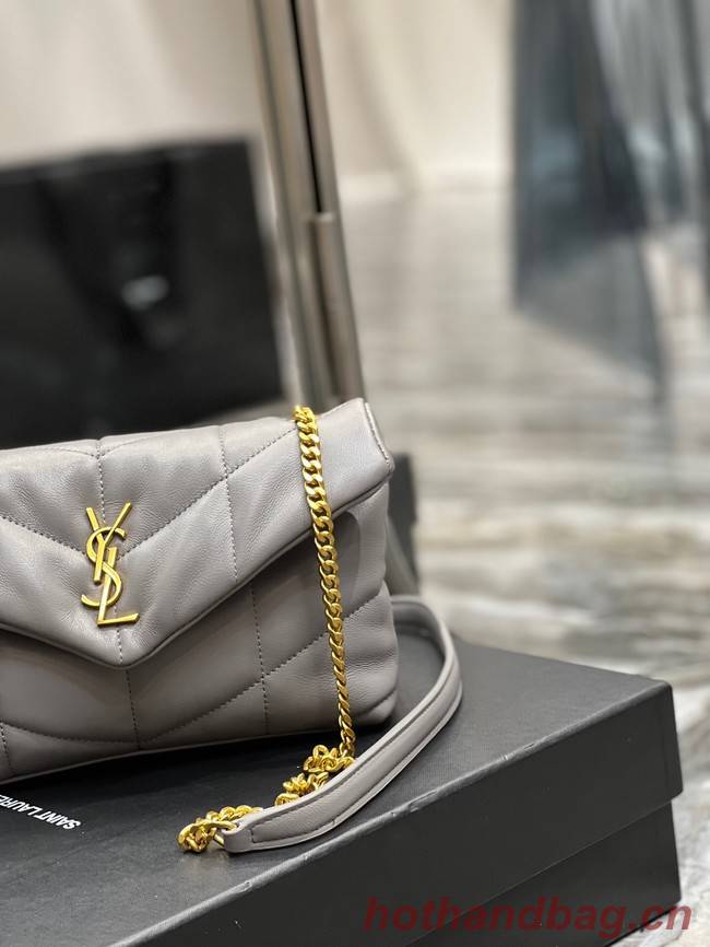 Yves Saint Laurent PUFFER SMALL CHAIN BAG IN QUILTED LAMBSKIN 620333 gray
