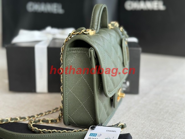 Chanel MINI FLAP BAG WITH TOP HANDLE AS3652 blackish green