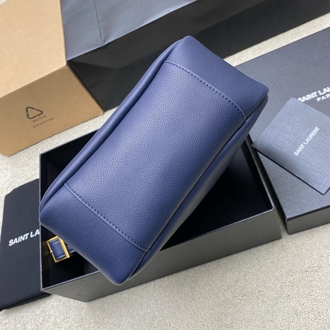 SAINT LAURENT LE 5 A 7 SUPPLE LARGE IN GRAINED LEATHER 753837 BLEU ABYSSE