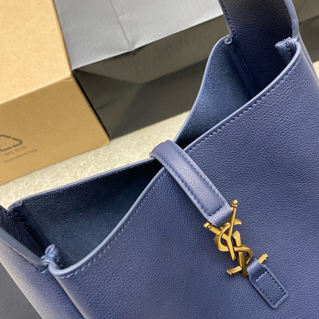 SAINT LAURENT LE 5 A 7 SUPPLE LARGE IN GRAINED LEATHER 753837 BLEU ABYSSE