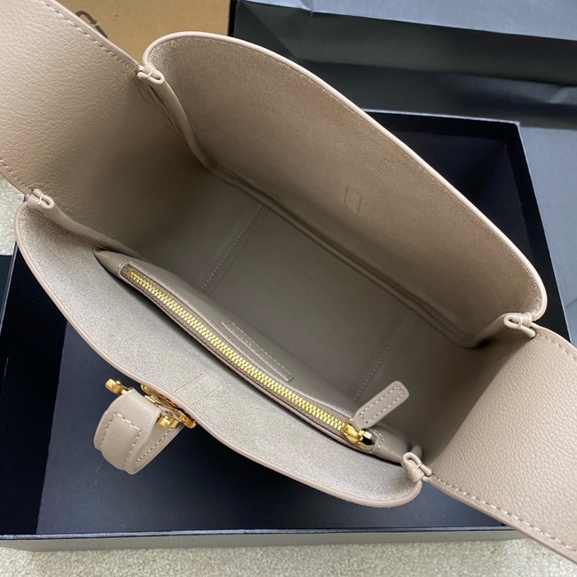 SAINT LAURENT LE 5 A 7 SUPPLE LARGE IN GRAINED LEATHER 753837 LIGHT GRAY