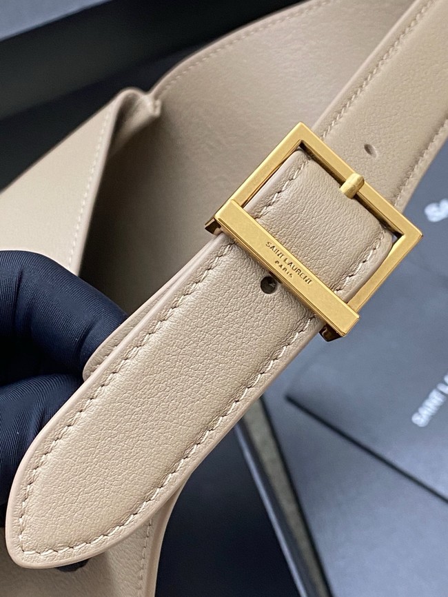 SAINT LAURENT LE 5 A 7 SUPPLE LARGE IN GRAINED LEATHER 753837 LIGHT GRAY