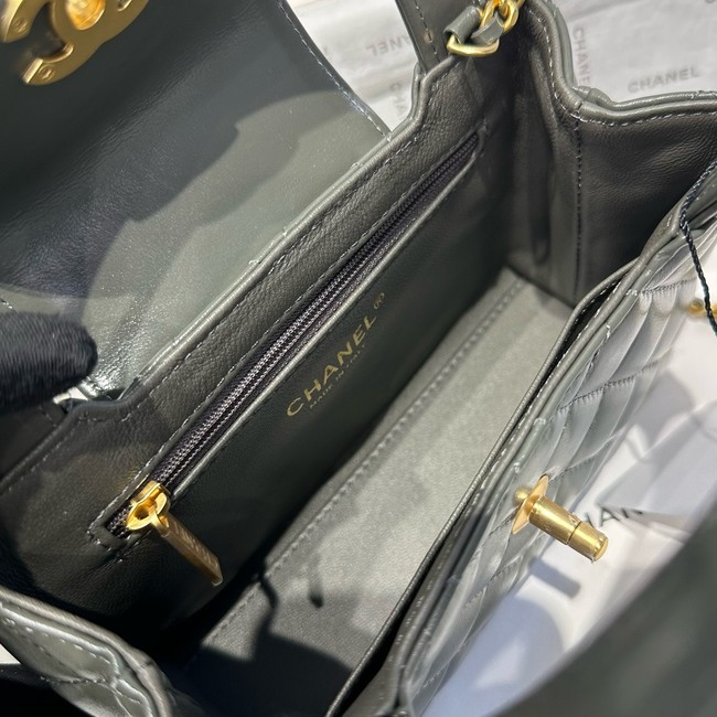 Chanel 23k Vintage Kelly Original Leather Top Handle Bag AS4416 dark gray