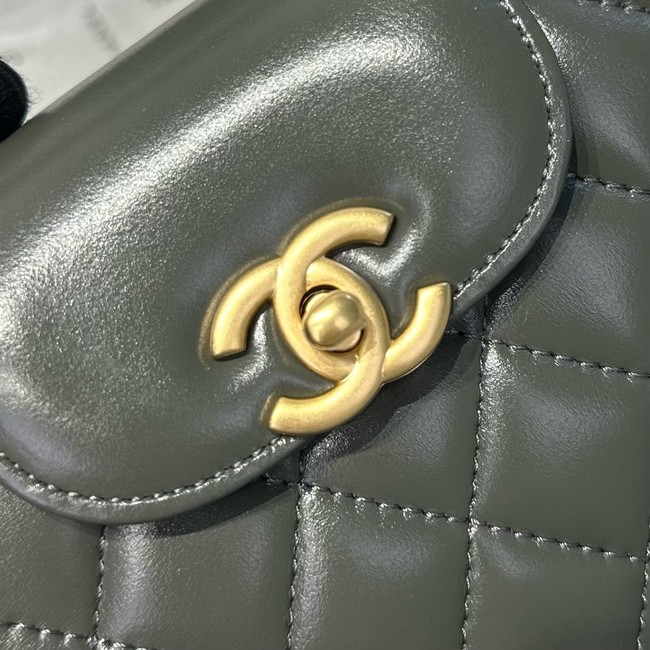 Chanel 23k Vintage Kelly Original Leather Top Handle Bag AS4416 dark gray