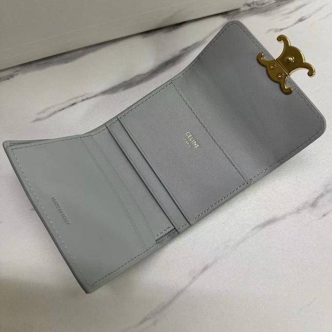 Celine SMALL FLAP WALLET TRIOMPHE IN SHINY CALFSKIN 10L653 light gray