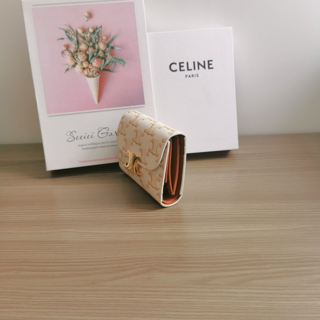 Celine SMALL FLAP WALLET TRIOMPHE IN TRIOMPHE CANVAS 10D783 white