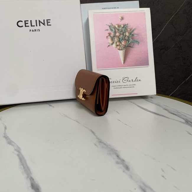Celine SMALL FLAP WALLET TRIOMPHE IN SHINY CALFSKIN 10D783 TAN