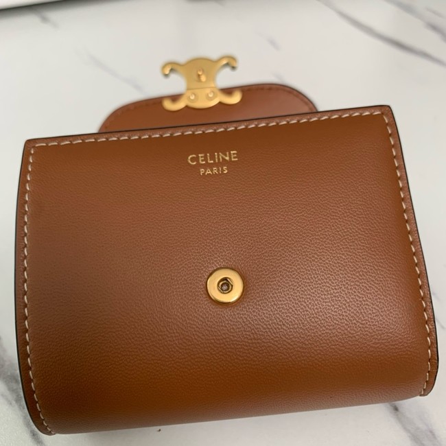 Celine SMALL FLAP WALLET TRIOMPHE IN SHINY CALFSKIN 10D783 TAN