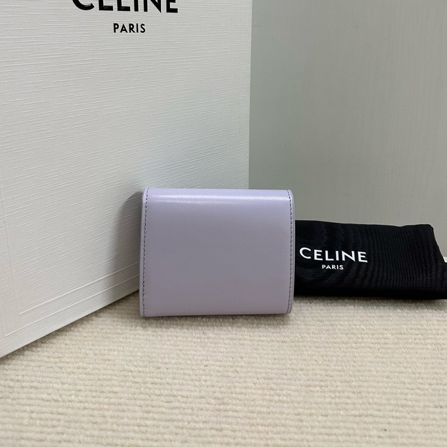 Celine SMALL FLAP WALLET TRIOMPHE IN SHINY CALFSKIN 10D783 light Purple