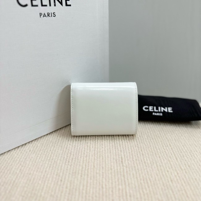 Celine SMALL FLAP WALLET TRIOMPHE IN SHINY CALFSKIN 10D783 white