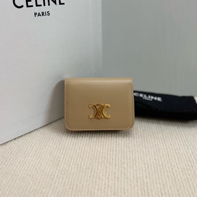 Celine TRIOMPHE COMPACT WALLET IN SHINY CALFSKIN 10K623 CAPPUCCINO
