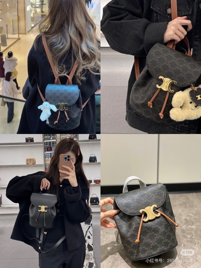 Celine BACKPACK CELINE BONNIE IN TRIOMPHE CANVAS AND LAMBSKIN 118703 TAN