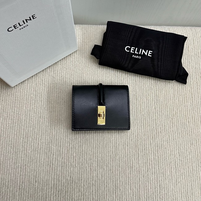 Celine CARD HOLDER WITH FLAP 16 IN SATINATED CALFSKIN 10M473 black