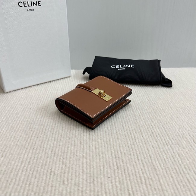 Celine CARD HOLDER WITH FLAP 16 IN SATINATED CALFSKIN 10M473 tan