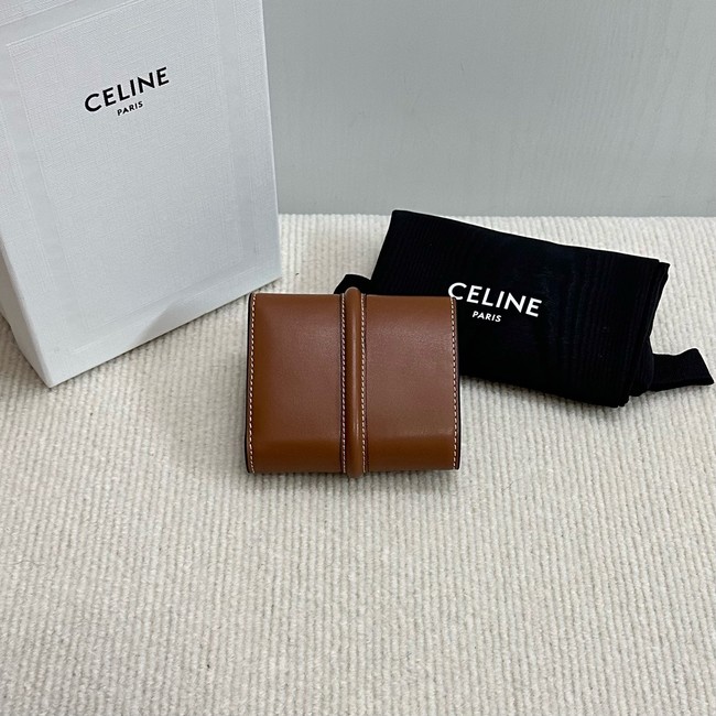 Celine CARD HOLDER WITH FLAP 16 IN SATINATED CALFSKIN 10M523 tan