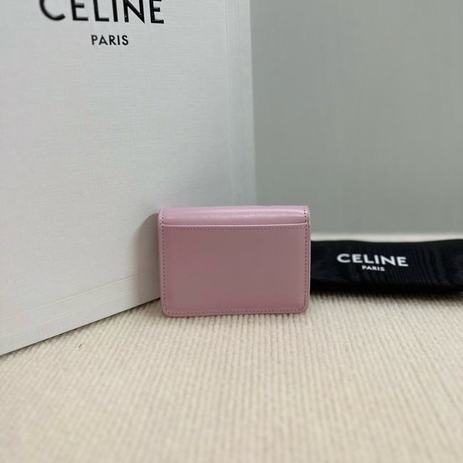 Celine CARD HOLDER WITH FLAP TRIOMPHE IN SHINY CALFSKIN 10I583 pink