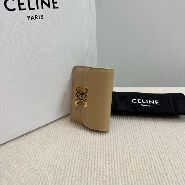 Celine CARD HOLDER WITH FLAP TRIOMPHE IN SHINY CALFSKIN 10I583 SMOKED BROWN