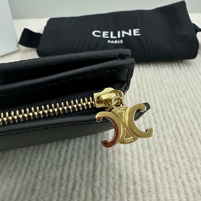 Celine COMPACT WALLET TRIOMPHE CHARMS IN GRAINED CALFSKIN 10M103 black