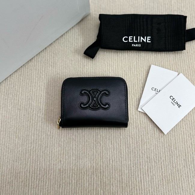 Celine COMPACT ZIPPED WALLET CUIR TRIOMPHE IN SMOOTH CALFSKIN 10K533 black