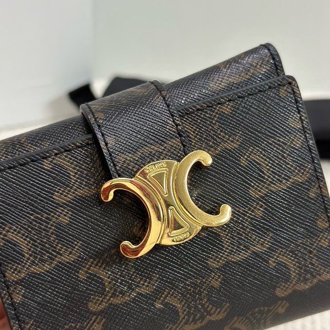 Celine FINE STRAP WALLET NINO IN TRIOMPHE CANVAS AND LAMBSKIN 10M962 TAN