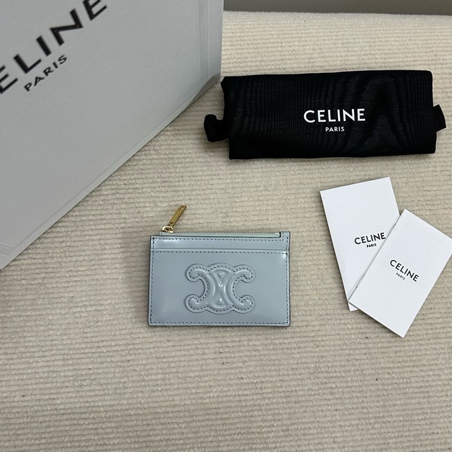 Celine ZIPPED CARD HOLDER IN SMOOTH LAMBSKIN 10K583 light blue