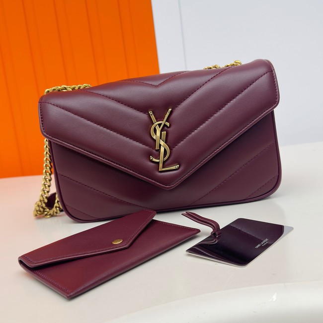 SAINT LAURENT LOULOU SMALL IN MATELASSE LAMBSKIN 801437 ROUGE CABERNET
