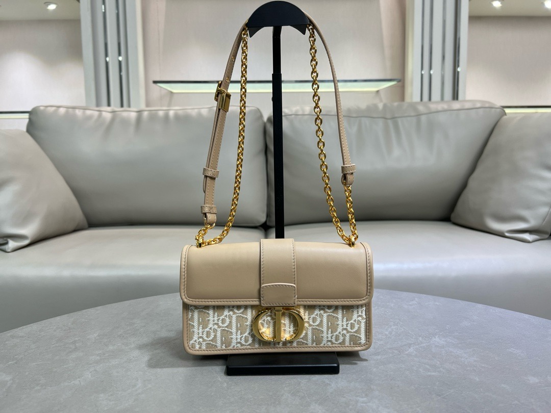 Dior Oblique Jacquard and Natural Smooth Calfskin 30 Montaigne East-West Bag with Chain M9334UDDS