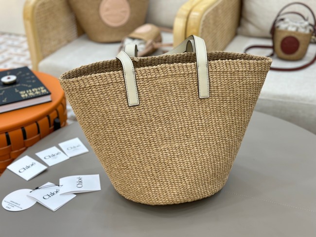 CHLOE Woven Raffia Slit Mini Tote Bag 11265 white