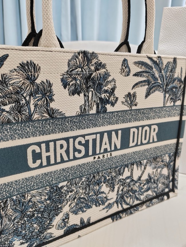 Medium Dior Book Tote White and Blue Toile de Jouy Palms Embroidery M1296ZEYD