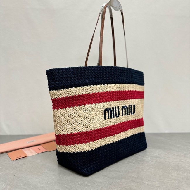 miumiu Raffia effect woven tote bag 5GB228-2