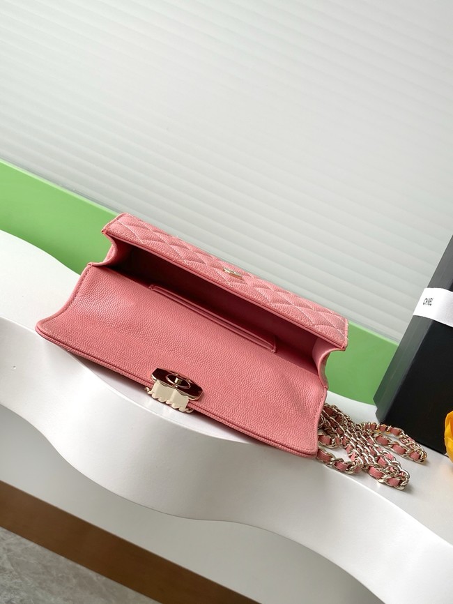Chanel MINI FLAP BAG CLUTCH WITH CHAIN Gold-Tone Metal AP3238 Peach blossom pink