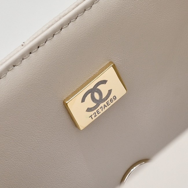 Chanel SMALL FLAP BAG CLUTCH WITH CHAIN Gold-Tone Metal AS5554 Beige