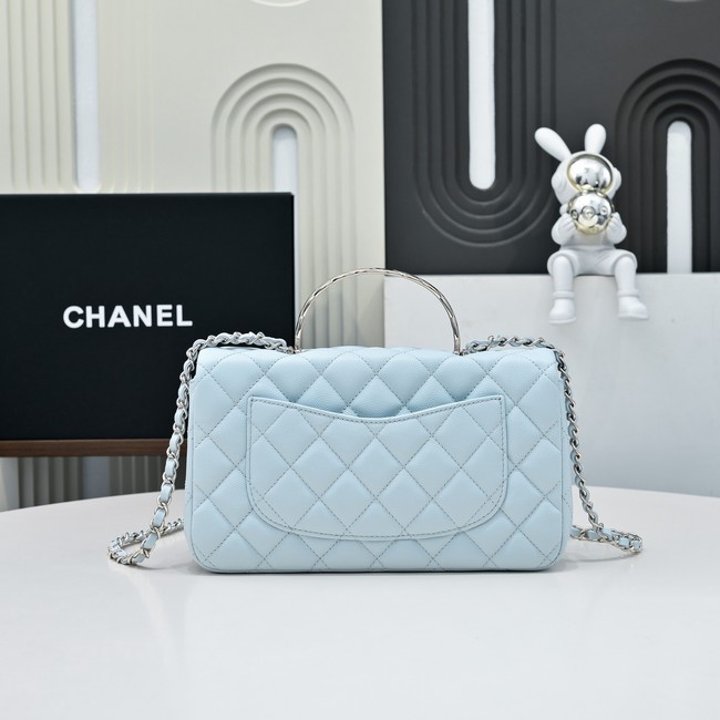 Chanel SMALL FLAP BAG CLUTCH WITH CHAIN Gold-Tone Metal AS5554 LIGHT BLUE