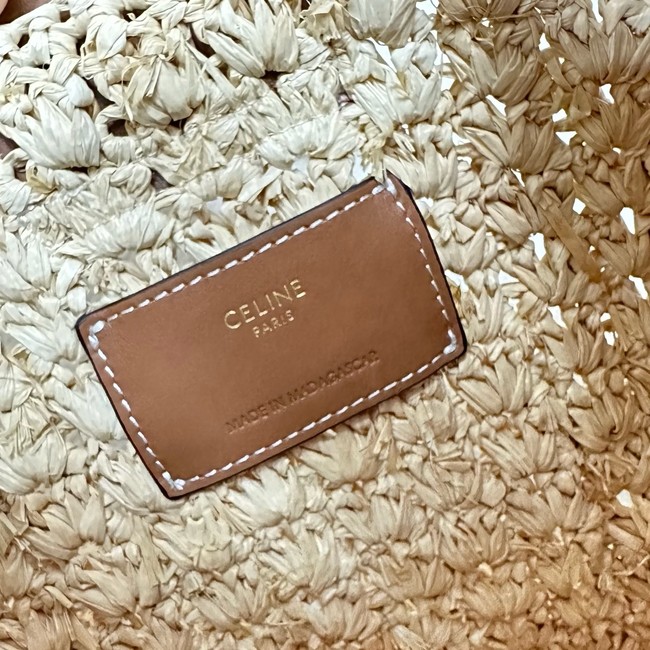 CELINE CABAS TRIANGLE IN RAFFIA AND CALFSKIN 119772 NATURAL / TAN