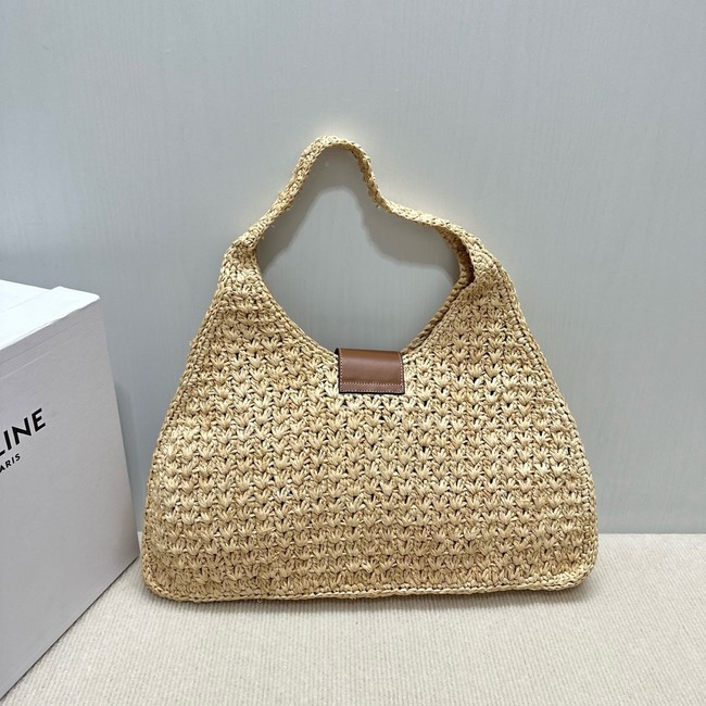 CELINE CABAS TRIANGLE IN RAFFIA AND CALFSKIN 119772 NATURAL / TAN