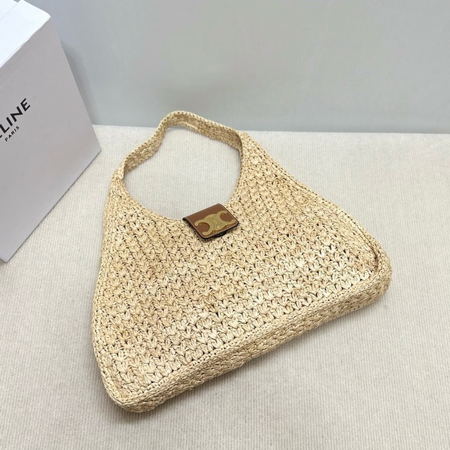 CELINE CABAS TRIANGLE IN RAFFIA AND CALFSKIN 119772 NATURAL / TAN