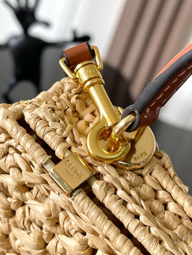 celine TEEN CELINE LOLA IN RAFFIA EFFECT TEXTILE 119533 NATURAL / TAN