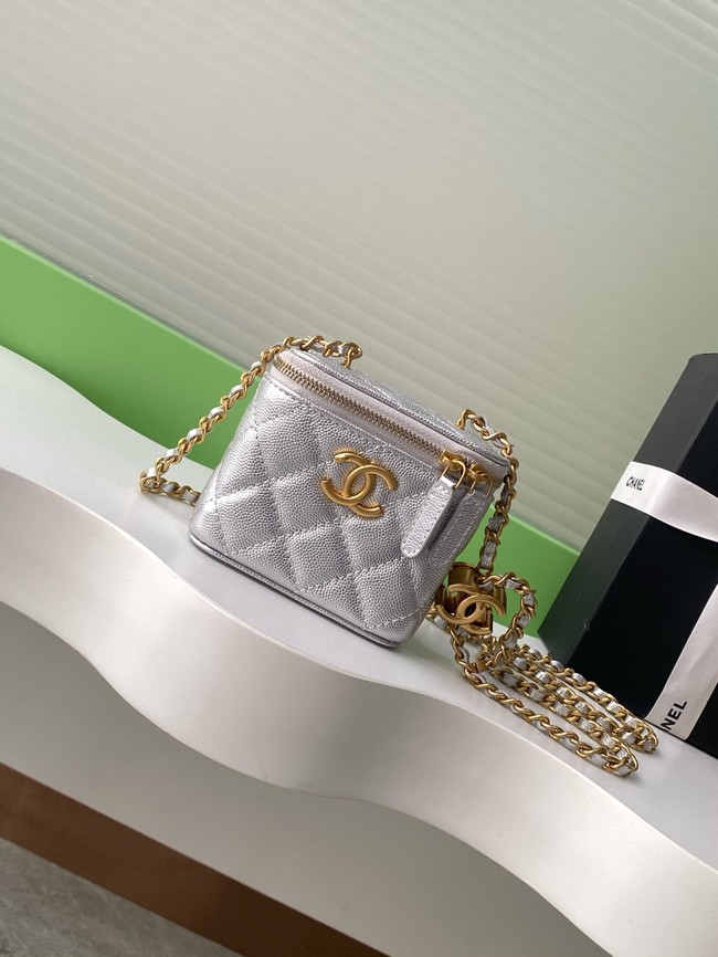 CHANEL Grained Calfskin Small Vanity with Chain AP3941 Silvery