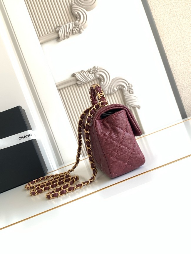 CHANEL Mini Flap Bag with Top Handle AS5701 burgundy