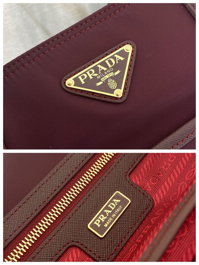 Prada Re-Edition 1978 medium Re-Nylon and Saffiano leather tote bag 1BG555 burgundy