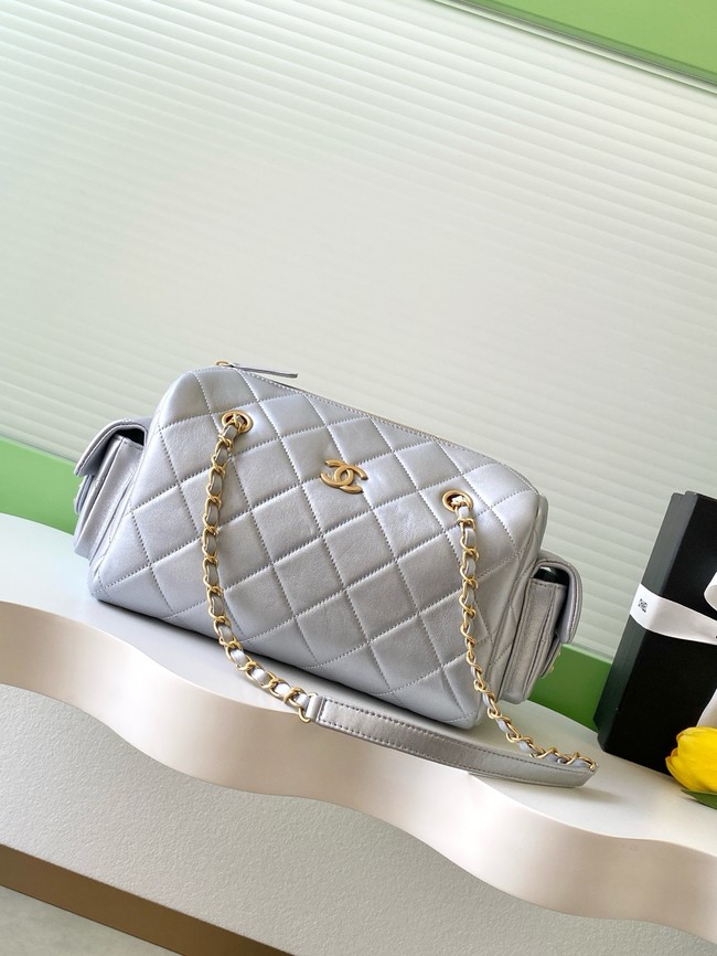 CHANEL Small Bowling Bag Lambskin AS5791 Silver