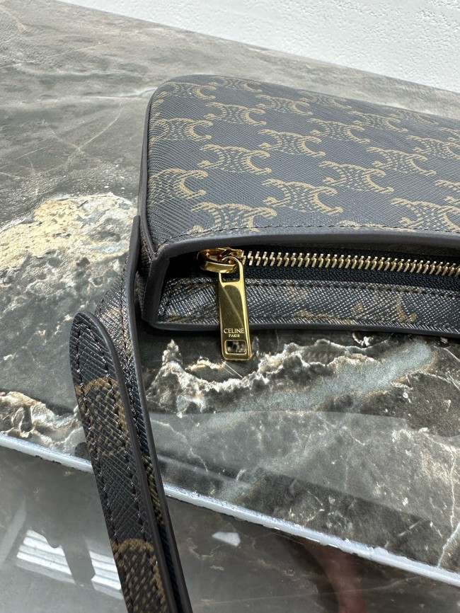 Celine TINA SHOULDER BAG IN TRIOMPHE CANVAS AND CALFSKIN 123053 black