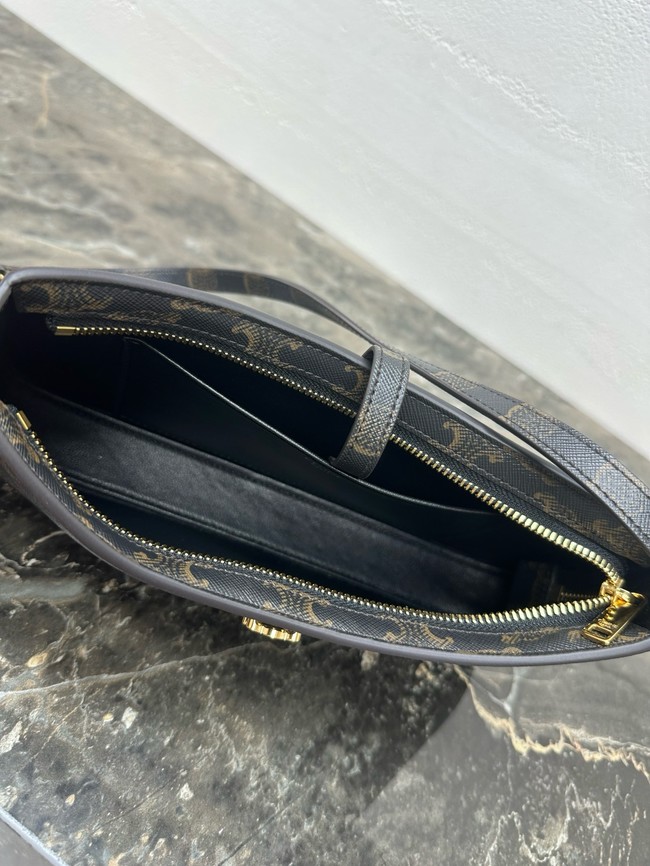 Celine TINA SHOULDER BAG IN TRIOMPHE CANVAS AND CALFSKIN 123053 black