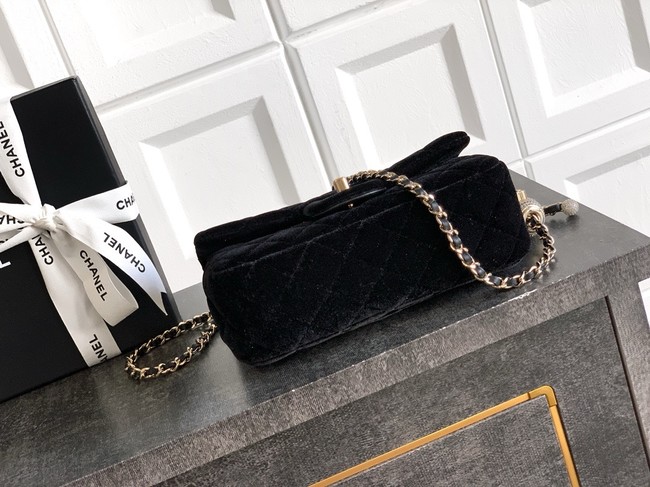 Chanel small Classic Handbag velvet AS1787 black